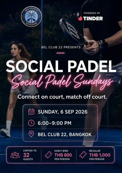 Social Padel Sundays at Bel Club 22 - event poster